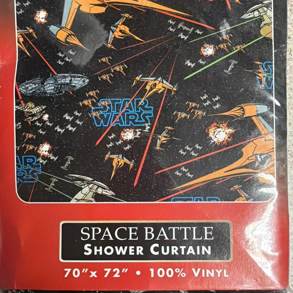 Vintage 1999 Star Wars Episode I Space Battle Vinyl Shower Curtain NOS Sealed